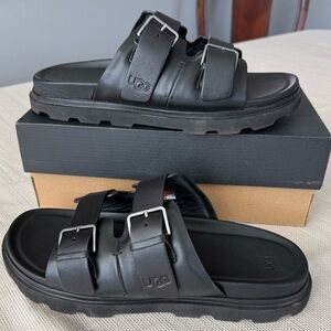 UGG Men\'s Capitola Buckle Slide Black Leather Sandals UGG® Capitola Buckle Slide Sandal (Men) | Nordstromrack main image 2